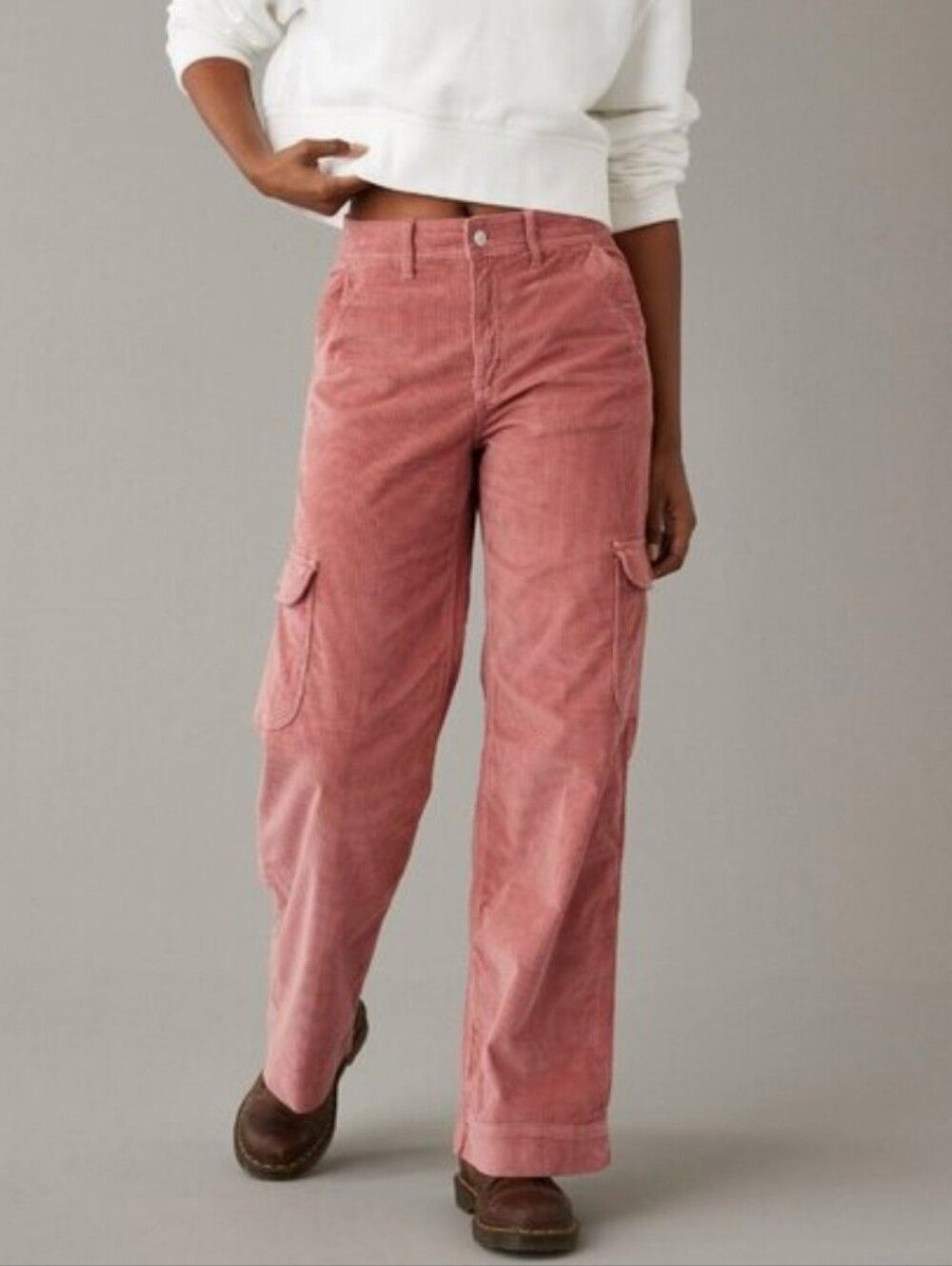 American Eagle Super High Rise Baggy Wide Leg Corduroy Cargo Pants Pink Size 2